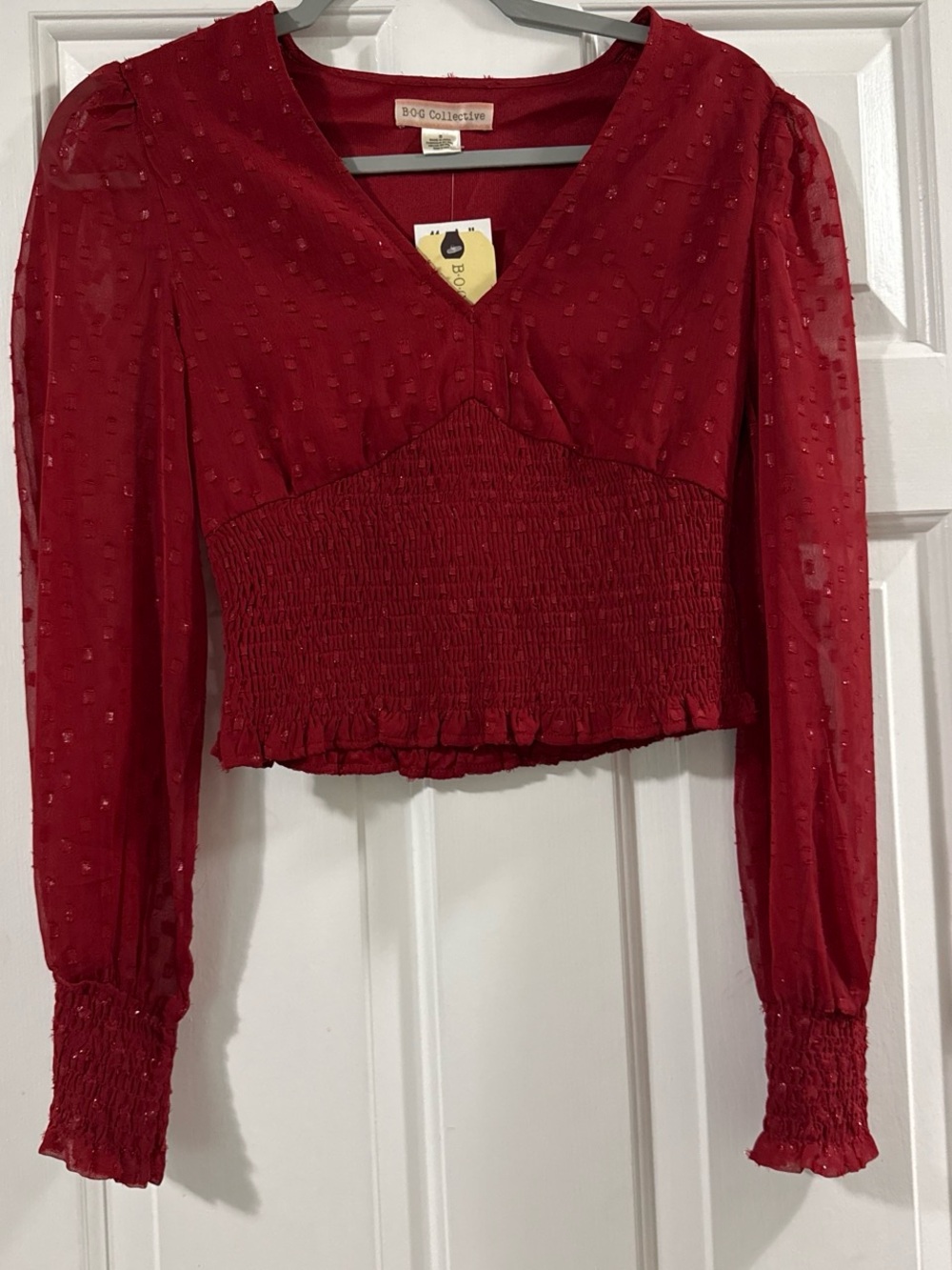 Red Smocked Peasant Blouse